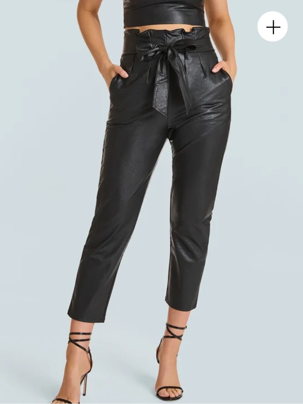 Commando High-Waist Paperbag Faux Leather Pants with Tie Belt M